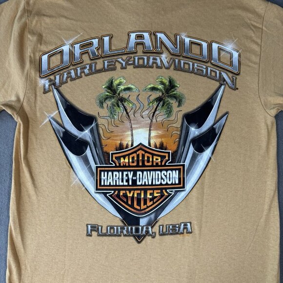 Harley Davidson Shirt Mens Small Yellow 2023 Orlando Florida USA Bikers Moto NWT - Picture 14 of 15